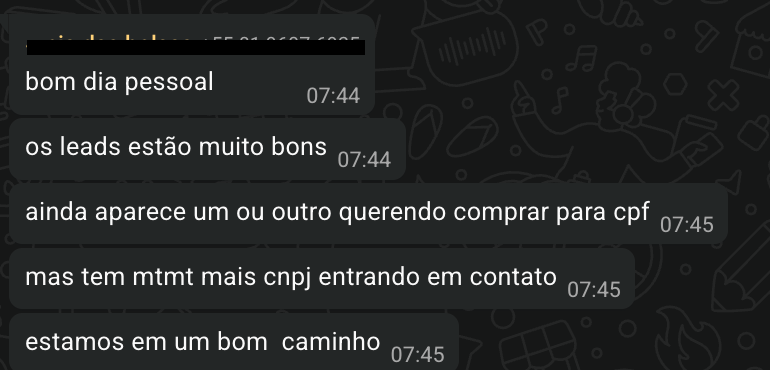 Leads chegando bons, cada vez mais CNPJ entrando em contato