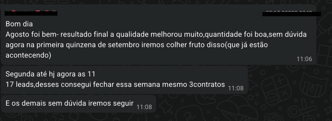 17 leads na semana, 3 contratos fechados